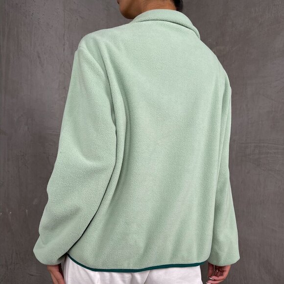 Green Casual Women's Color Block Quarter Zip Lantern Sleeve Pullover - Picture 3 of 5